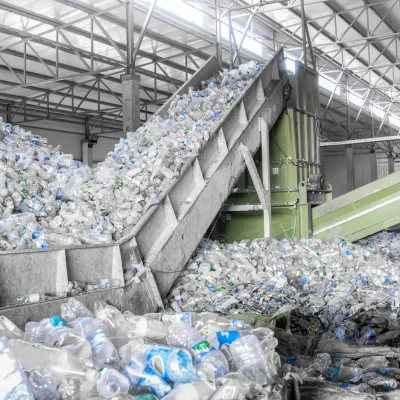 Escalator-plastic-bottles-factory-processing-recycling-polyethylene-terephthalate-PET